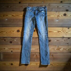 American Eagle Mens Distressed Slim Jeans 34x36 Stretch Blue Denim